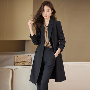Women's Mid Length Trench Coat Solid Color Polyester Woven No-Wrinkle Treatment Professional Suit Set Spring Autumn 2023 - Product Image 4