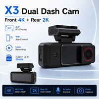Caméra embarquée FYDZ 4K+2K WiFi APP avec écran IPS 3,2 pouces, commande vocale IA, capture photo, vision nocturne, enregistrement en boucle, design discret, 256 Go