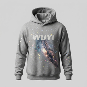 OEM Men's Galaxy Print Hoodie Streetwear Heather Grey Nebula Graphic Sweatshirt Oversized Heavyweight Cotton Pullover for Men - Product Image 2