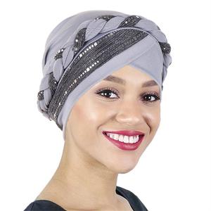 Nouveau Style Musulman Sequin Bicolor Tresse Chapeaux Turban Casquettes Polyester Intérieur Hijabs Bonnet Pour Les Femmes - Product Image 4