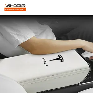 Yahodar voiture accessoires intérieur décoratif Auto ABS Fiber de carbone accoudoir boîte couverture pour TESLA modèle 3 2017-2019