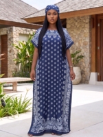 Kaftan décontracté 2026 en soie Kanga, manches courtes amples, imprimé floral, longueur cheville, grande taille, élégant, pour femmes africaines, ODM, naturel