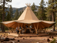 Grande tente double quatre saisons imperméable en bâche PVC, type safari tipi, avec protection UV et résistance au vent, pour chambre et séjour