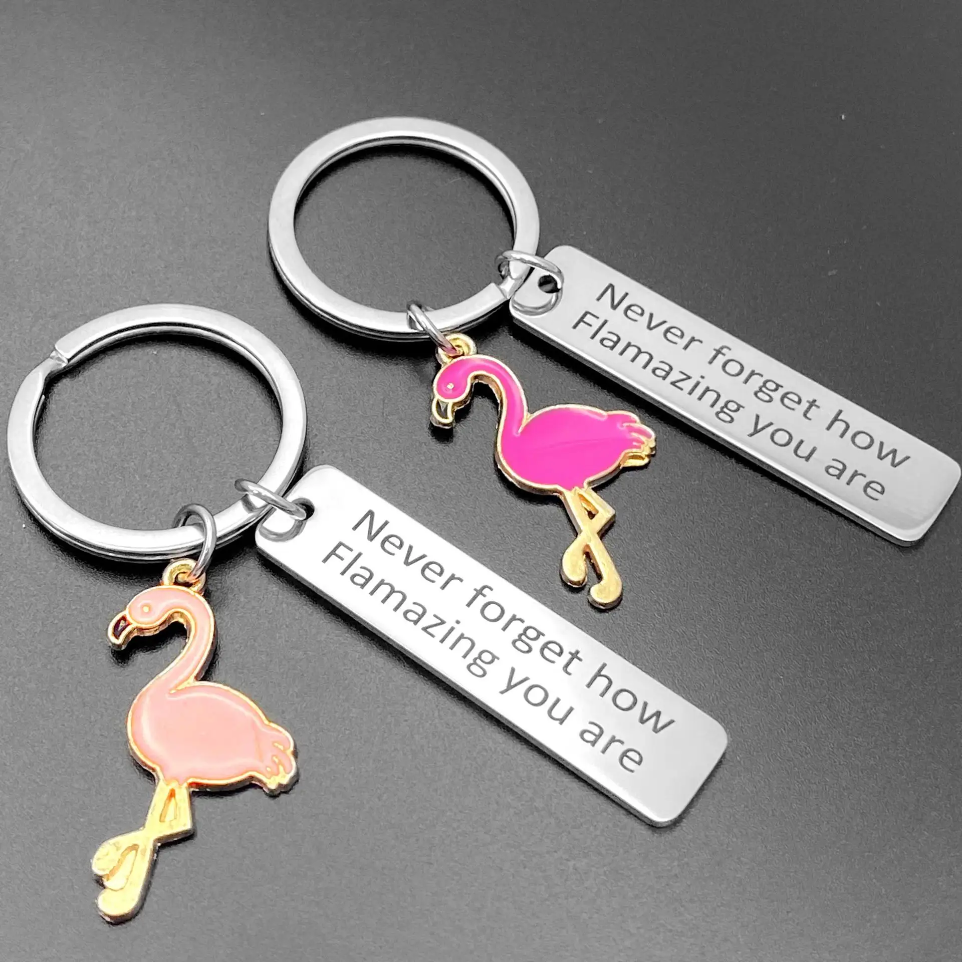 Keychain Key Chain Gifts Car Custom Metal Never Forget How Amazing You are Flamingo Keychain