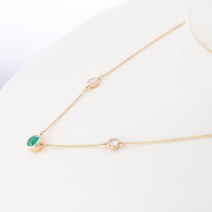 Collares de joyería fina de laboratorio, Esmeralda, Colombia, piedra redonda, Diamante de 14k, oro de 17 pulgadas - Product Image 3