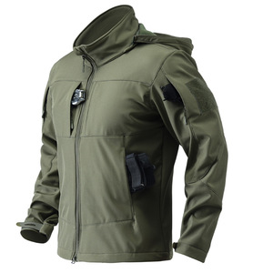 Giacca Tattica Softshell da <span class=keywords><strong>Uomo</strong></span>, Invernale, Foderata in <span class=keywords><strong>Pile</strong></span>, Antivento, per Sport all'Aperto, <span class=keywords><strong>con</strong></span> <span class=keywords><strong>Cappuccio</strong></span> Staccabile, Giacca di Sicurezza - Product Image 1