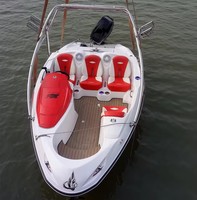 Perahu Mini Fiberglass 4 Kursi Panjang 4.6m, Speedboat Olahraga Air, Mesin Tempel 60hp, Perahu Selancar, Kapal Pesiar Sport, Bersertifikat CE
