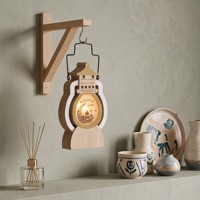 Lanterne du Ramadan en bois N-Concept 11*3*21.5cm 3L 2027 avec lumière LED, lanterne en bois en forme de tour de mosquée avec lumière LED pour la décoration de la maison musulmane