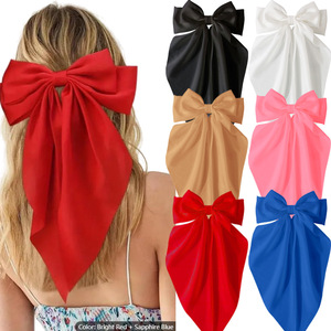 Accessoires capillaires vintage d'été pour femmes, grandes barrettes en satin, pinces à cheveux en soie, nœuds papillon, mode féminine - Product Image 3