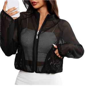 Veste de yoga pour femme en maille respirante, élégante et polyvalente, légère et unie – Nouvelle collection - Product Image 2