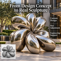 Sculpture florale en acier inoxydable sur mesure, grande œuvre d'art extérieure, finition miroir, décoration paysagère pour jardin, hôtel, place publique, résistante aux intempéries