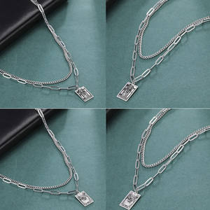 Mode vergoldet Doppel kette Rechteck Edelstahl Glück benutzer definierte <span class=keywords><strong>Tarot</strong></span> karte Anhänger Halskette - Product Image 4
