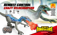 CQZNRC Dinosaurio Velociraptor de Control Remoto 2.4G con Spray de Agua, Luz LED y Sonido de Rugido - Dinosaurio RC Interactivo para Niños