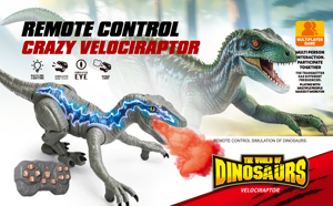 CQZNRC Jouet <span class=keywords><strong>dinosaure</strong></span> <span class=keywords><strong>Velociraptor</strong></span> <span class=keywords><strong>télécommandé</strong></span> 2,4 G avec pulvérisation de brume, lumière LED et son de rugissement - <span class=keywords><strong>Dinosaure</strong></span> RC interactif pour enfants - Product Image 2