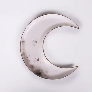 Factory Wholesale Ramadan Decorativos White Luxury Star Moon Serving Dishes Ceramic Eid Mubarak Moon Plate Dish Sets