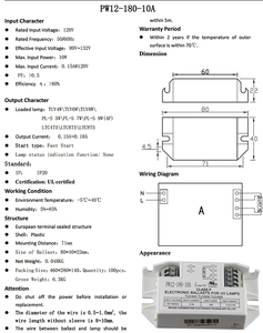 Ballast électronique <span class=keywords><strong>pour</strong></span> <span class=keywords><strong>lampe</strong></span> <span class=keywords><strong>UV</strong></span> 4W-11W T5 T8, traitement de l'eau, purification de l'air, préchauffage, démarrage, certifié CE PW12-180-10 - Product Image 3