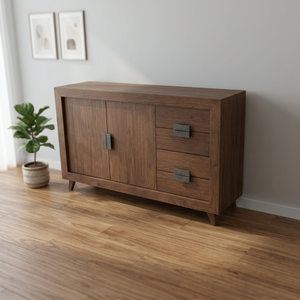 Aparador Moderno de Mediados de Siglo, Duradero, de Madera Maciza, con 4 Cajones y 2 Puertas, Gran Capacidad, Mueble de Almacenamiento para Sala de Estar, Credenza 6 - Product Image 1