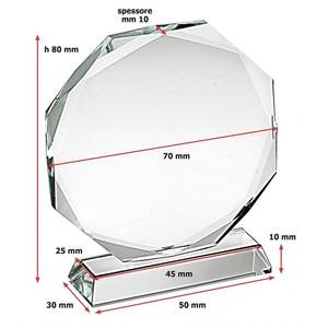 Trofeo Ottagonale in Cristallo, Diametro 70mm, Targa Premio in Vetro Trasparente - Product Image 2