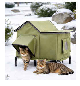 Waterproof Heated Fabric Pet <b>House</b> Indoor <b>Outdoor</b> <b>Cat</b> Bed Cottage Enclosed Small Animal Shelter Winter Use - Product Image 1