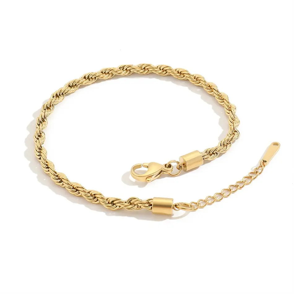 Vintage Gold Stainless Steel Twist Chain Bracelet for Female Hip-Hop Punk Style Diamond Stone for Party Wholesale Jewelry