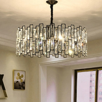 Nouveau Lustre Moderne de Luxe à Niveaux en Cristal 2026, Cadre Noir, Suspension LED Taille Moyenne pour Salon, Chambre et Salle à Manger