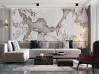 Dalle de pierre frittée grand format SH STONE Patagonia de luxe 1200x2800mmx6mm rétroéclairée pour fond de télévision et façade