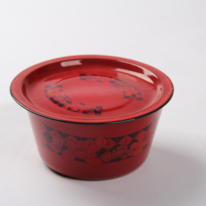 Vente en gros de bols à <span class=keywords><strong>salade</strong></span> plats en émail rouge avec couvercles, personnalisables - Product Image 1