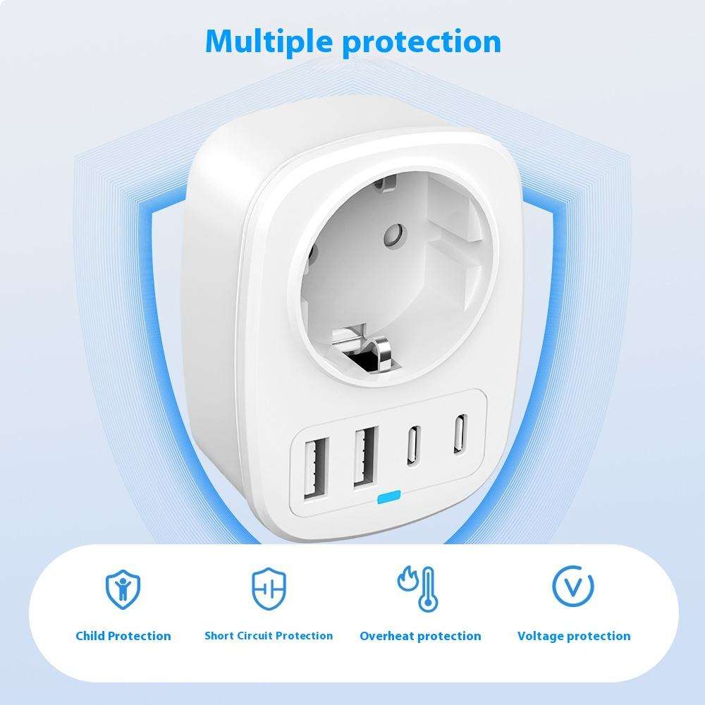 HONPNK Wholesale Price EU USB Travel Adaptor Eu to UK Extension Plug Adapter With USBA+USB-C