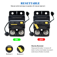 Disjoncteur DC 12V étanche à réinitialisation manuelle, capacité de coupure 100A, fusible en cuivre, goujon M8 pour voiture et bateau