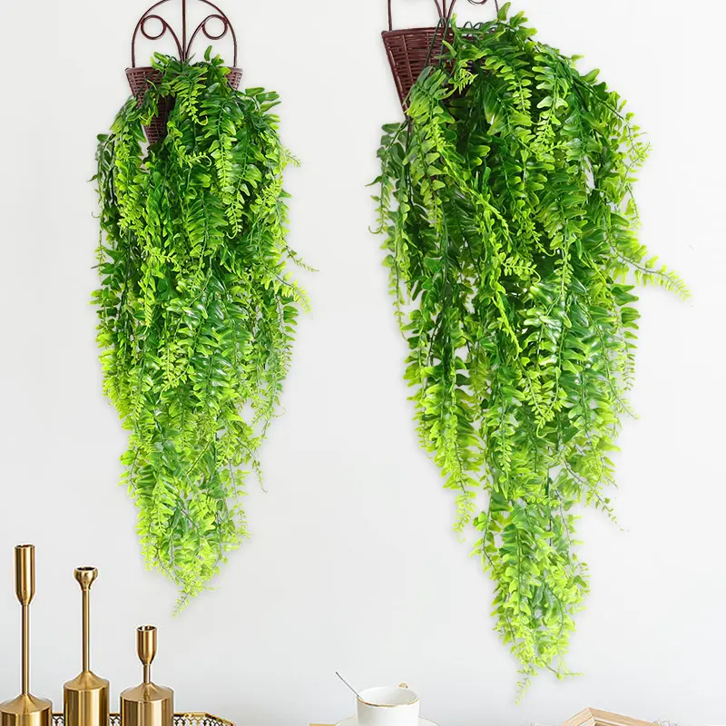 80cm 페르시아 고사리 잎 덩굴 방 장식 매달려 인공 식물 플라스틱 잎 잔디 웨딩 파티 벽 발코니 장식