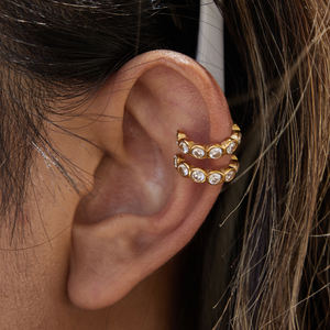 J & D Exquisito Zirconia Ear <span class=keywords><strong>Cuff</strong></span> 18K Chapado en oro Acero inoxidable Moda clásica Ronda CZ Ear <span class=keywords><strong>Cuff</strong></span> White Zirconia Ear <span class=keywords><strong>Cuff</strong></span> - Product Image 3
