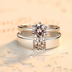 Bague en argent sterling S925 avec zircon LT-663 pour hommes et femmes, bague ouverte simple à quatre griffes de style coréen pour couples, pour cadeaux et anniversaires - Product Image 2