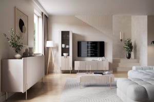 Quality Control Customizable <strong>Wall</strong> Mounted <strong>Floating</strong> TV Cabinet MDF <strong>Floating</strong> Entertainment <strong>Unit</strong> with Black Elements - Product Image 4