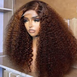 Peluca de Cabello Corto <span class=keywords><strong>Rizado</strong></span> Estilo Hada con Frente de Encaje 13x4 en Color Chocolate Marrón con Ondas Profundas, Peluca Frontal para Mujer - Product Image 3