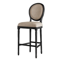 Tabouret de comptoir en tissu de lin de Style français, tabouret de Bar Vintage en chêne à dos rond