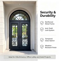 Porte extérieure de villa en verre trempé avec cadre en acier robuste, sur mesure, à haute efficacité énergétique, résistante aux intempéries, pour projets de maisons de luxe aux États-Unis
