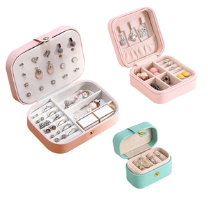 New PU handbag jewelry <b>box</b> great for travel. Semi-circular section fits rings, necklaces, <b>earrings</b> etc. Wholesale available. - Product Image 6