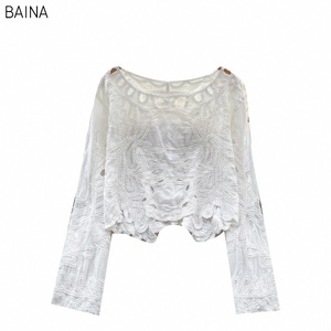 Nuevas blusas de manga ahuecadas camisas señoras Casual Tops ropa mujer - Product Image 5