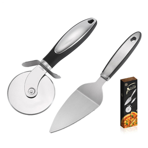 Set di Due Pezzi All'Ingrosso: Spatola per <span class=keywords><strong>Pizza</strong></span> in Acciaio Inox, Paletta per Torte, Kit con Rotella Tagliapizza - Product Image 1