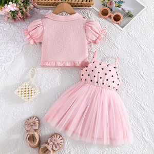 Vestido Casual Elegante para Niña, Conjunto de Dos Piezas con Mangas Abullonadas y Falda con Lazo para Fiestas de Verano - Product Image 2