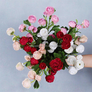 ดอกไม้ประดิษฐ์ E-1100 ขายส่ง แบบ 3 หัว ดอกบัวและดอกกุหลาบผ้าไหมประดิษฐ์ สำหรับตกแต่ง - Product Image 1