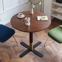 Table à manger nordique, plateau en MDF écologique, placage en bois massif, base en alliage d'acier, pour la décoration de la maison, du café ou d'un petit appartement