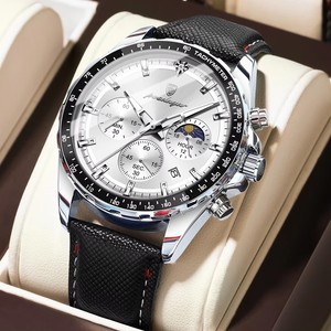 POEDAGAR 879 Orologio da Polso da <span class=keywords><strong>Uomo</strong></span> di Lusso con Cinturino in Pelle, Impermeabile 30M, Luminoso, con Data, Cronografo, Elegante Orologio al Quarzo - Product Image 1