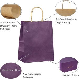 Sacs cadeaux en papier kraft en vrac avec poignées, pour fêtes, vente au détail, shopping, mariage, en papier violet, 100% papier recyclable, sacs cadeaux - Product Image 3