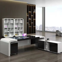 Table en L blanche et noire, mobilier de bureau commercial, bureau de direction simple, tables de direction