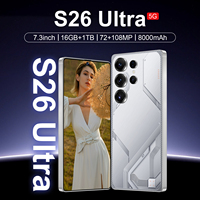 AI kamera kablosuz şarj 5G S26 Ultra 7.3 inç 16Gb + 1TB 108MP 8000mah Android 14 yüz kilidini küresel toptan