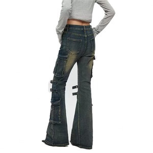 Pantalones Cargo de Algodón de Alta Calidad para Mujer, Estilo Vintage, con Múltiples Bolsillos, Vaqueros Acampanados, Pantalones de Mezclilla para Mujer - Product Image 4