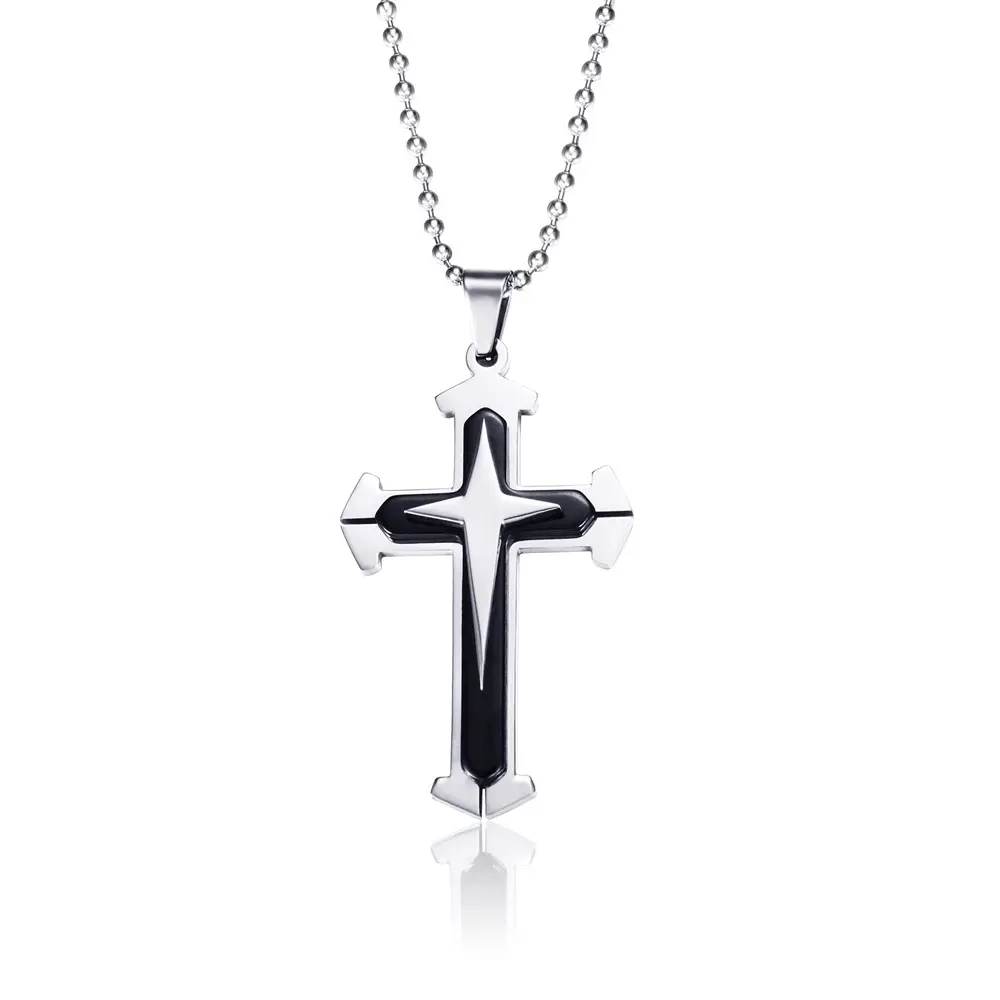Ожерелье с подвеской-крестом для мужчин из нержавеющей стали с гравировкой, оптовая продажа, религиозные украшения