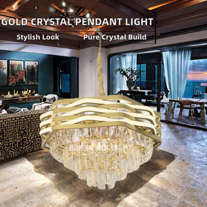 Lustre moderne en cristal translucide doré, luminaire suspendu de haute qualité, LED à intensité variable, <span class=keywords><strong>6</strong></span> ampoules, blanc chaud, CRI 90, 50 cm - Product Image 2