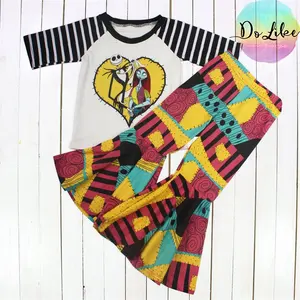 Best selling girls clothing horrible style children wear sets kids heat transfer apparel for newborn baby clothes outfit